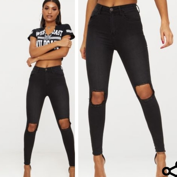 BNWT PRETTY LITTLE THINGS BLACK SQUARE RIP KNEE - Picture 2 of 9